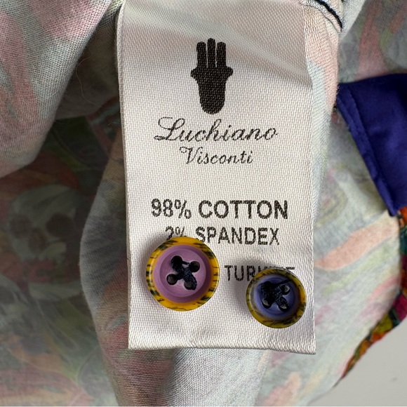 Luchiano Visconti Skull Print Button Down Shirt Small Colorful Cotton - Picture 6 of 8